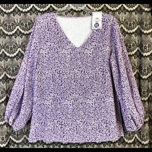 NWT Purple Print Puff Sleeve Top XL